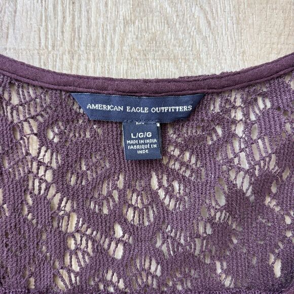 American Eagle Womens Purple Tunic Size L Crochet Lace Boho Fairy Sheer Flowy - Picture 3 of 13